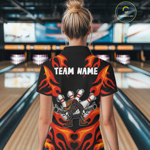 Load image into Gallery viewer, Personalized Orange Funny Flame Bowling Shirt For Women, Fire Bowling Team Jersey Polo &amp; 1/4 Zip TDM6163