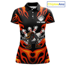 Load image into Gallery viewer, Personalized Orange Funny Flame Bowling Shirt For Women, Fire Bowling Team Jersey Polo &amp; 1/4 Zip TDM6163