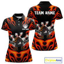 Load image into Gallery viewer, Personalized Orange Funny Flame Bowling Shirt For Women, Fire Bowling Team Jersey Polo &amp; 1/4 Zip TDM6163