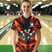 Load image into Gallery viewer, Personalized Orange Funny Flame Bowling Shirt For Women, Fire Bowling Team Jersey Polo &amp; 1/4 Zip TDM6163