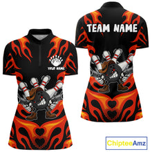 Load image into Gallery viewer, Personalized Orange Funny Flame Bowling Shirt For Women, Fire Bowling Team Jersey Polo &amp; 1/4 Zip TDM6163