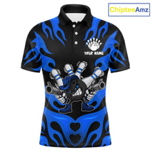 Load image into Gallery viewer, Personalized Blue Funny Flame Bowling Shirt For Men, Fire Bowling Team Jersey Polo &amp; 1/4 Zip TDM6164