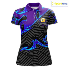 Load image into Gallery viewer, Personalized Blue Purple 9 Ball Pool Billiards Shirts For Women, Billiard Team Jersey Polo &amp; 1/4 Zip TDM6403