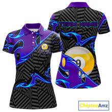 Load image into Gallery viewer, Personalized Blue Purple 9 Ball Pool Billiards Shirts For Women, Billiard Team Jersey Polo &amp; 1/4 Zip TDM6403
