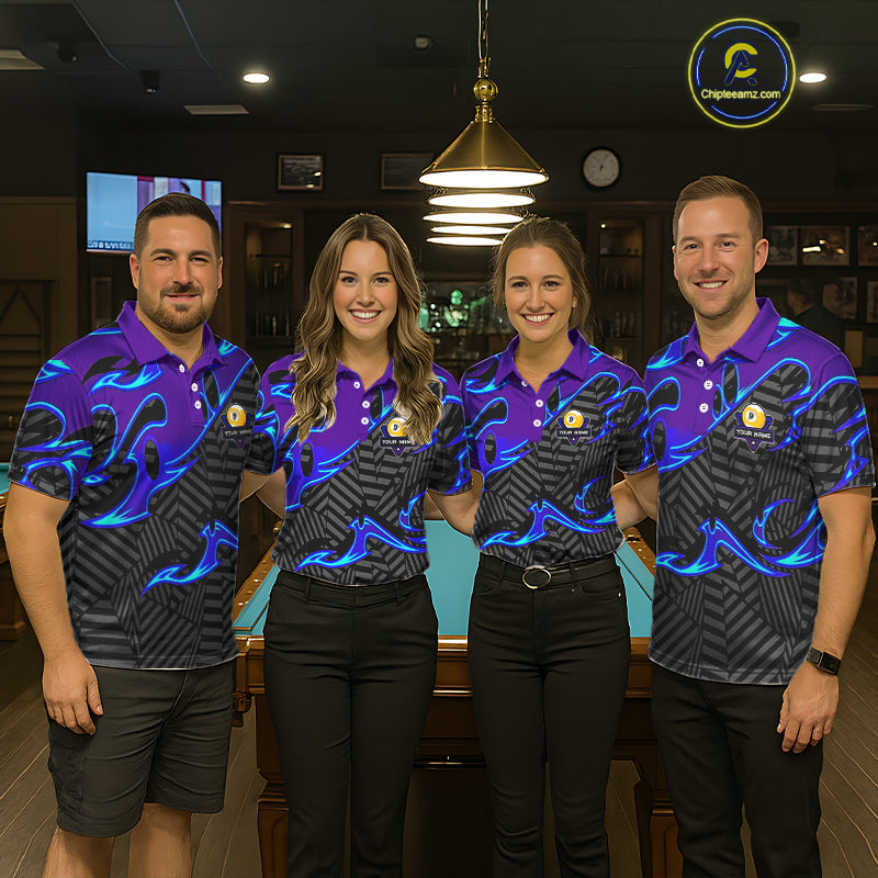 Personalized Blue Purple 9 Ball Pool Billiards Shirts For Women, Billiard Team Jersey Polo & 1/4 Zip TDM6403