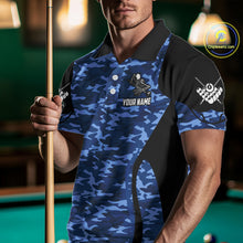 Load image into Gallery viewer, Personalized Blue Camo Skull Billiard Shirt For Men, 8 Ball Billiard Team Jersey Polo &amp; 1/4 Zip TDM6399