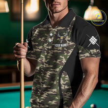Load image into Gallery viewer, Personalized Green Camo Skull Billiard Shirt For Men, 9 Ball Billiard Team Jersey Polo &amp; 1/4 Zip TDM6401