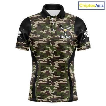 Personalized Green Camo Skull Billiard Shirt For Men, 9 Ball Billiard Team Jersey Polo & 1/4 Zip TDM6401
