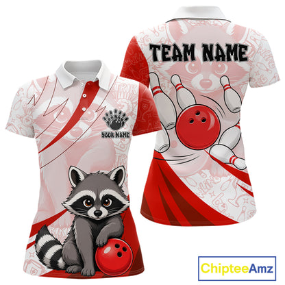 Custom Red Funny Raccoon Bowling Jersey For Women Custom Bowling Shirts Team Polo & Quarter Zip TDM6592