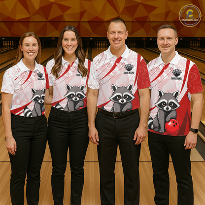 Custom Red Funny Raccoon Bowling Jersey For Men Custom Bowling Shirts Team Polo & Quarter Zip TDM6592