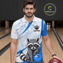 Load image into Gallery viewer, Custom Blue Funny Raccoon Bowling Jersey For Men Custom Bowling Shirts Team Polo &amp; Quarter Zip TDM6593