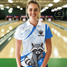 Load image into Gallery viewer, Custom Blue Funny Raccoon Bowling Jersey For Women Custom Bowling Shirts Team Polo &amp; Quarter Zip TDM6593