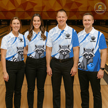Load image into Gallery viewer, Custom Blue Funny Raccoon Bowling Jersey For Men Custom Bowling Shirts Team Polo &amp; Quarter Zip TDM6593