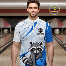 Load image into Gallery viewer, Custom Blue Funny Raccoon Bowling Jersey For Men Custom Bowling Shirts Team Polo &amp; Quarter Zip TDM6593