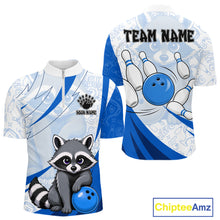 Load image into Gallery viewer, Custom Blue Funny Raccoon Bowling Jersey For Men Custom Bowling Shirts Team Polo &amp; Quarter Zip TDM6593