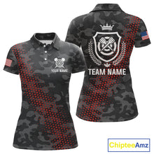 Load image into Gallery viewer, Red And Grey Camo Darts Shirt For Women Custom Camouflage Darts Team Jerseys Polo &amp; Quarter Zip TDM4432
