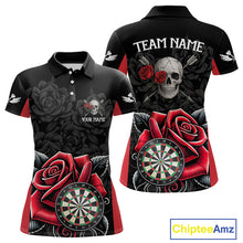 Load image into Gallery viewer, Black And Red Dartboard Roses And Skull Darts Shirt For Women Custom Darts Jersey Outfit, Dart Gift TDM4433