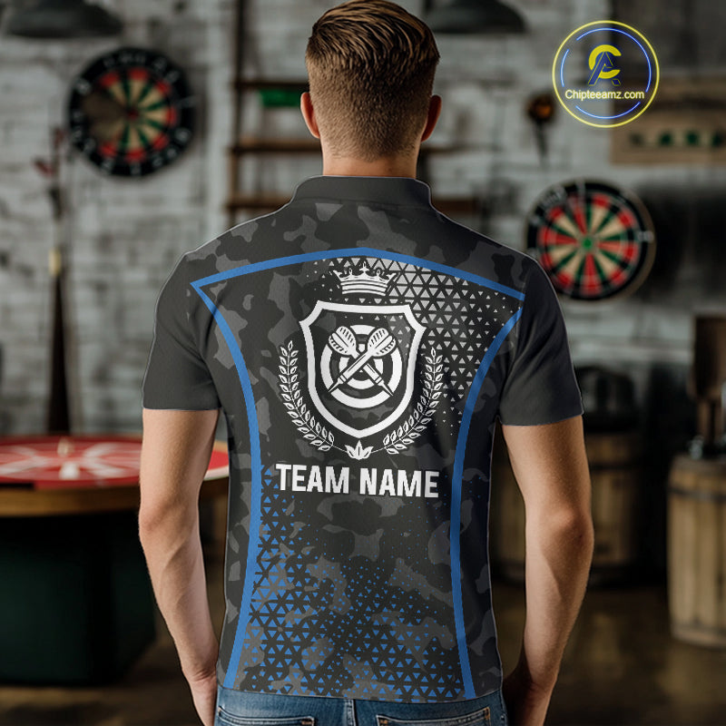 Black And Blue Camo Dart Shirt With Pocket Option For Men Custom Dart Jersey TDM4651