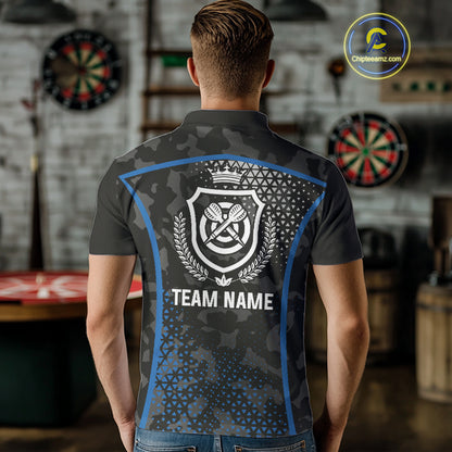 Black And Blue Camo Dart Shirt With Pocket Option For Men Custom Dart Jersey TDM4651