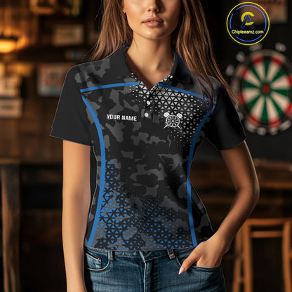Black And Blue Camo Dart Shirt With Pocket Option For Women Custom Dart Jersey TDM4651