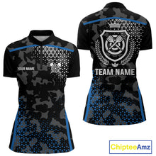 Load image into Gallery viewer, Black And Blue Camo Dart Shirt With Pocket Option For Women Custom Dart Jersey TDM4651