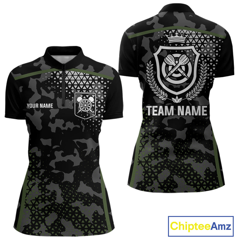 Black & Military Camo Darts Shirt For Women Custom Dart Jersey Pocket Option TDM4652