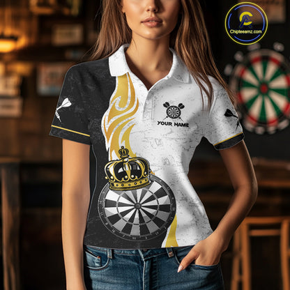 Personalized Dartboard Crown Gold Darts Shirt For Women Custom Darts Team Jersey Polo & 1/4 Zip TDM4653