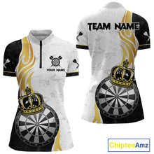 Load image into Gallery viewer, Personalized Dartboard Crown Gold Darts Shirt For Women Custom Darts Team Jersey Polo &amp; 1/4 Zip TDM4653