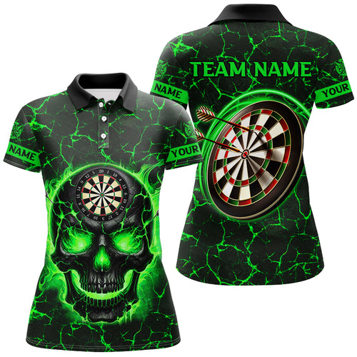 Personalized Fire Flame Skull Magma Pattern Women Darts Shirts, Dart League Shirts Team Jerseys |Blue TDM2586