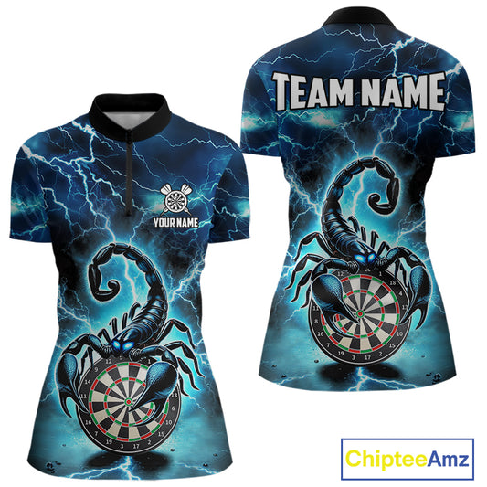 Blue Lightning Thunder Scorpion Darts Shirt Polo & 1/4 Zip For Women Custom Darts League Team Jersey TDM4864