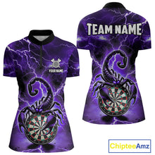 Load image into Gallery viewer, Purple Thunder Lightning Scorpion Darts Polo &amp; 1/4 Zip For Women Custom Darts League Team Jersey TDM4865