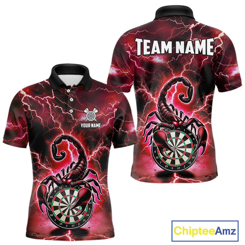 Red Lightning Thunder Scorpion Darts Shirt Polo & 1/4 Zip For Men Custom Darts League Team Jersey TDM4866