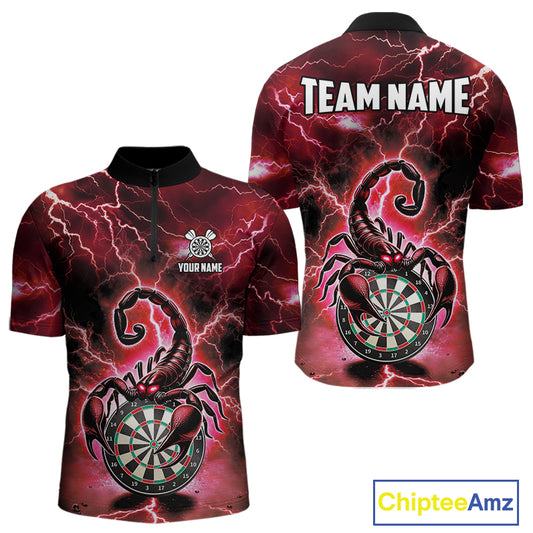 Red Lightning Thunder Scorpion Darts Shirt Polo & 1/4 Zip For Men Custom Darts League Team Jersey TDM4866