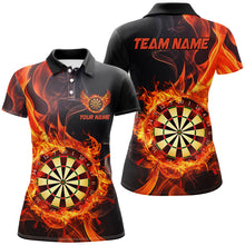 Load image into Gallery viewer, Personalized 3D Dart Board In Fire Burned Women Black Darts Shirts Custom Flame Darts Team Jerseys TDM2835