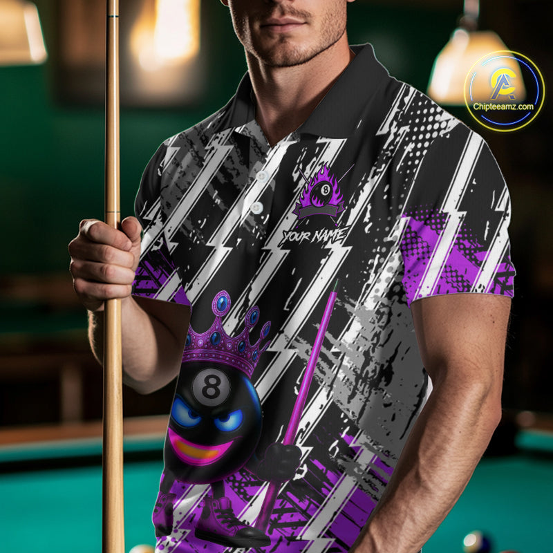 Funny 8 Ball Pool Crown Billiard Shirt For Women Custom Billiard Jersey Team Polo & 1/4 Zip |Purple TDM5083