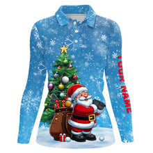 Load image into Gallery viewer, Funny 3D Santa Christmas Pine Tree Blue Women Golf Polo Shirts Custom Golf Christmas Gifts For Golfer TDM3066