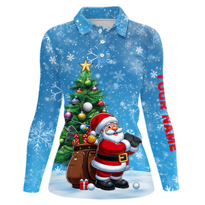 Funny 3D Santa Christmas Pine Tree Blue Women Golf Polo Shirts Custom Golf Christmas Gifts For Golfer TDM3066