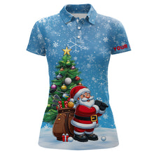 Load image into Gallery viewer, Funny 3D Santa Christmas Pine Tree Blue Women Golf Polo Shirts Custom Golf Christmas Gifts For Golfer TDM3066