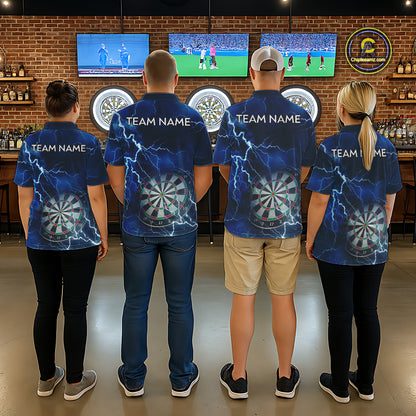 Custom Lightning Blue Darts Shirt With Pocket Option For Women, Darts Jersey TDM5551