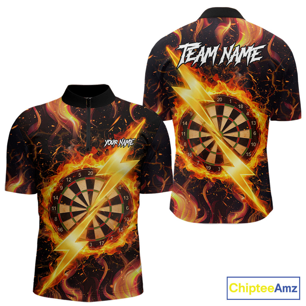 Personalized Dartboard Fire Flame Gold Thunder Men's Darts Shirt Custom Darts Team Jersey TDM5556