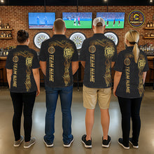 Load image into Gallery viewer, Personalized Gold Black Tribal Darts Shirt For Men Custom Darts Jersey Team Polo &amp; Quarter Zip TDM5557