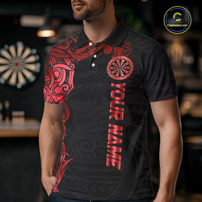 Personalized Black And Red Tribal Darts Shirt For Men Custom Darts Jersey Team Polo & Quarter Zip TDM5558
