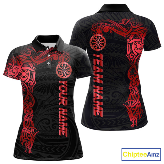 Personalized Black And Red Tribal Darts Shirt For Women Custom Darts Jersey Team Polo & Quarter Zip TDM5558