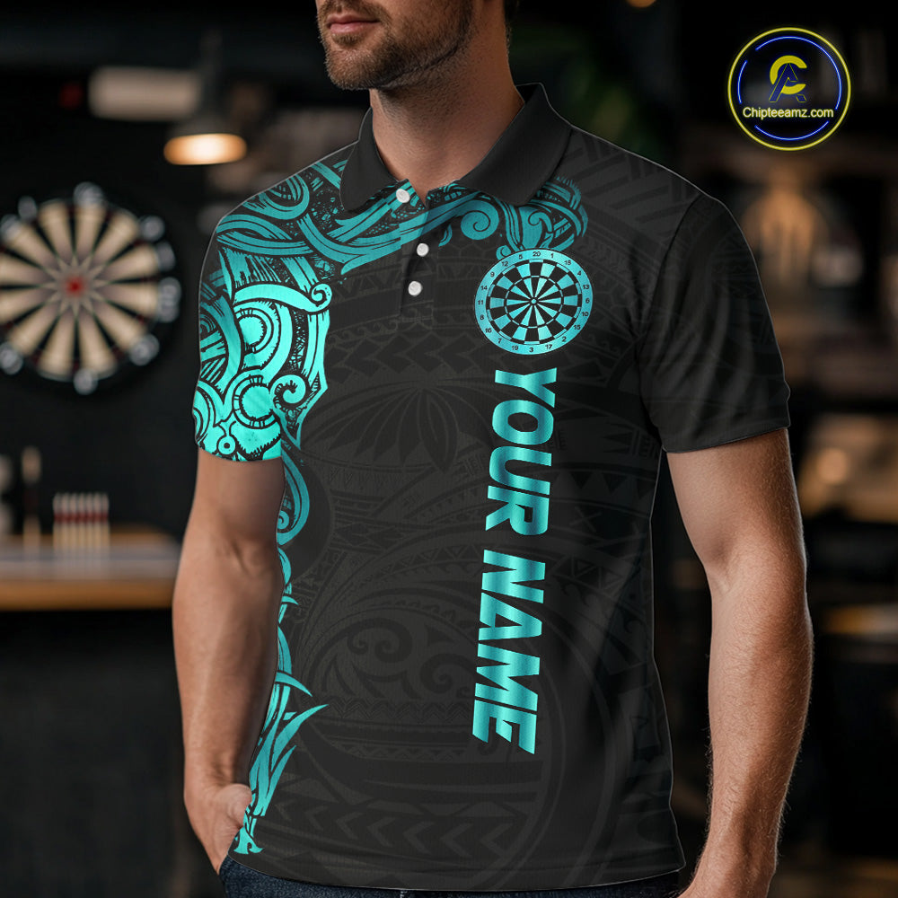 Black And Turquoise Tribal Darts Shirt For Men Custom Darts Jersey Team Polo & Quarter Zip TDM5559