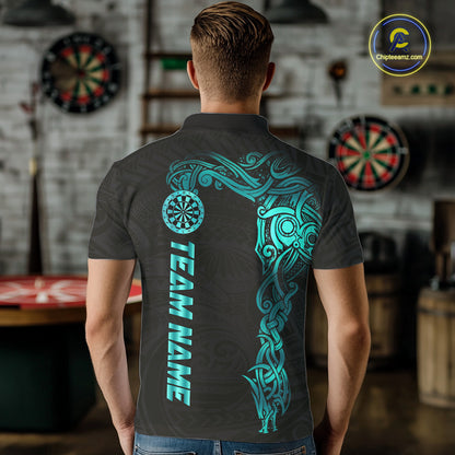 Black And Turquoise Tribal Darts Shirt For Men Custom Darts Jersey Team Polo & Quarter Zip TDM5559