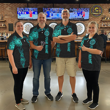 Black And Turquoise Tribal Darts Shirt For Men Custom Darts Jersey Team Polo & Quarter Zip TDM5559