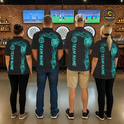 Black And Turquoise Tribal Darts Shirt For Men Custom Darts Jersey Team Polo & Quarter Zip TDM5559