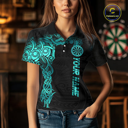 Black And Turquoise Tribal Darts Shirt For Women Custom Darts Jersey Team Polo & Quarter Zip TDM5559