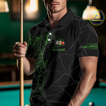 Load image into Gallery viewer, Black And Green Funny Skeleton Billiard Polo &amp; 1/4 Zip For Men Custom Billiard Pool Team Jersey TDM5797