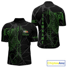 Load image into Gallery viewer, Black And Green Funny Skeleton Billiard Polo &amp; 1/4 Zip For Men Custom Billiard Pool Team Jersey TDM5797